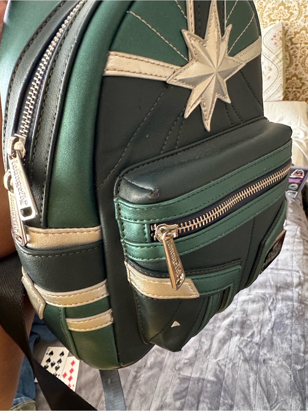 Loungefly Captain Marvel Backpack - Green and Silver Version - Picture 2 of 3
